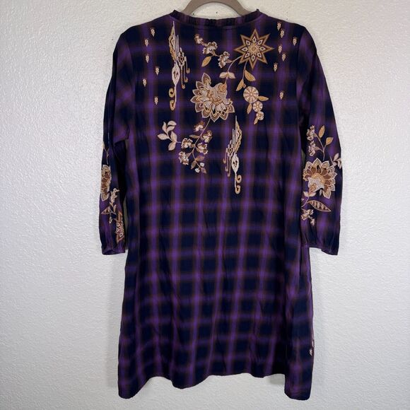 Johnny Was Dress Women Small Embroidered Floral Plaid Shift Southwest Boho NEW - Picture 6 of 13